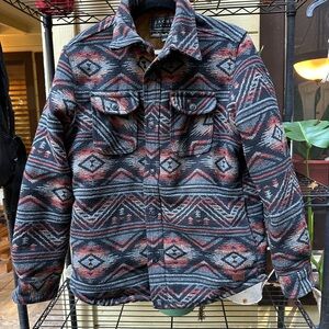 JACHS New York Men's Geometric Jacket Sherpa Lined- Black and Red Pattern Wool
